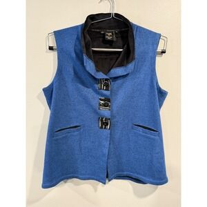 Woolly Bully Wear Women's Blue Textured Vest 2X Button Front Collar Pockets